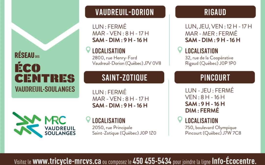 Changement d’horaire dans le Réseau des écocentres de la MRC de Vaudreuil-Soulanges et COVID-19