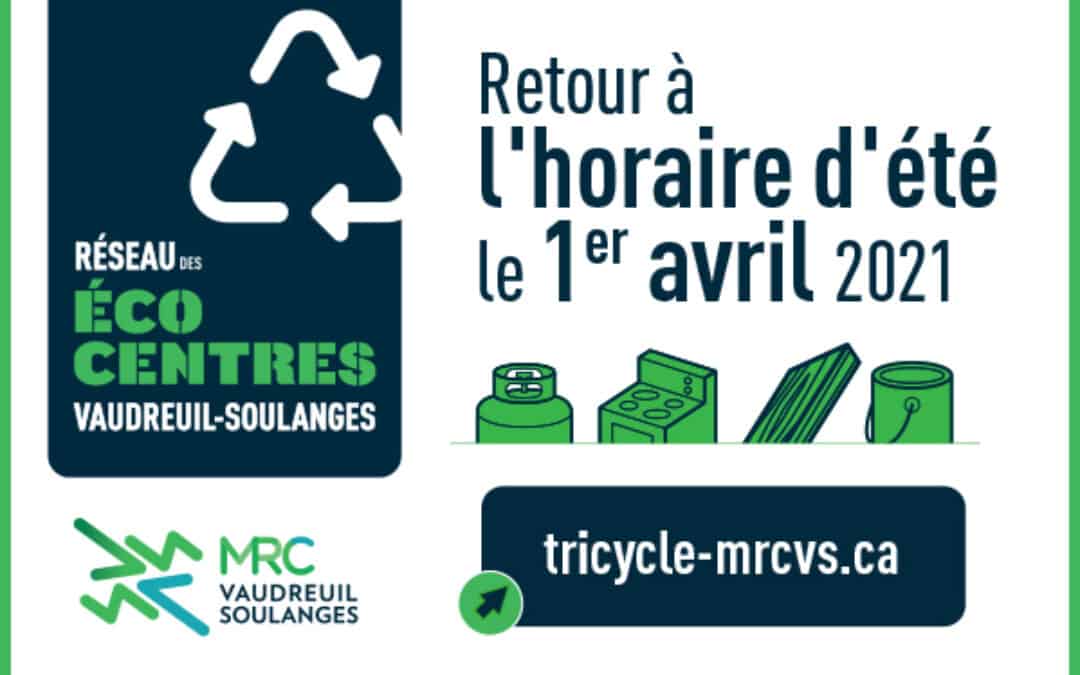 Retour à l’horaire d’été du Réseau des écocentres de la MRC de Vaudreuil-Soulanges