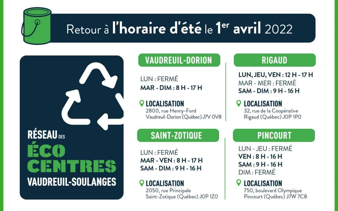 Retour à l’horaire d’été du Réseau des écocentres de la MRC de Vaudreuil-Soulanges